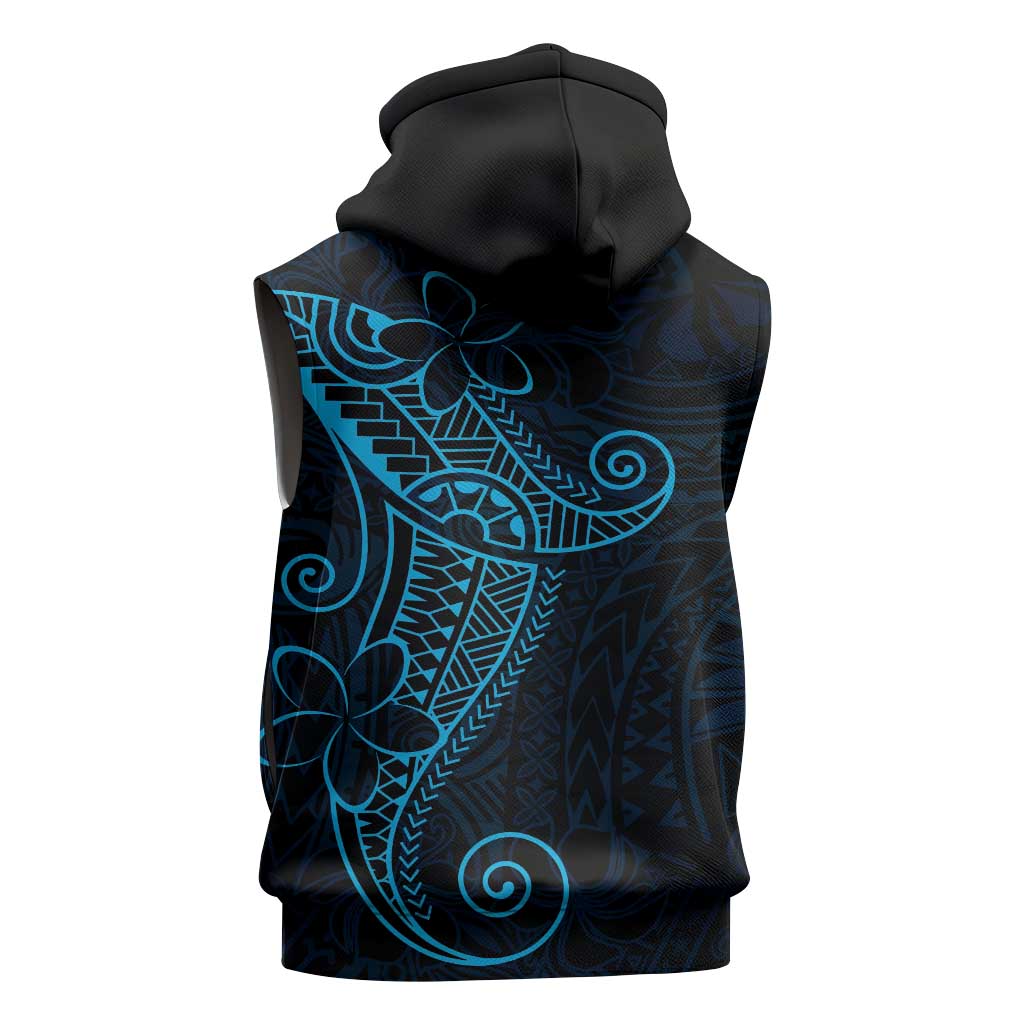 Black Blue Polynesian Tribal Sleeveless Zip Hoodie - Polynesian Pride