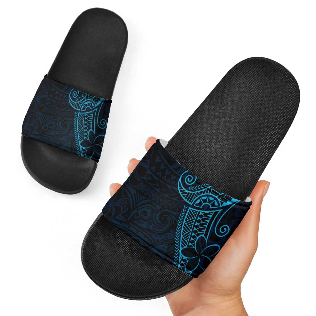 Black Blue Polynesian Tribal Slide Sandals - Polynesian Pride