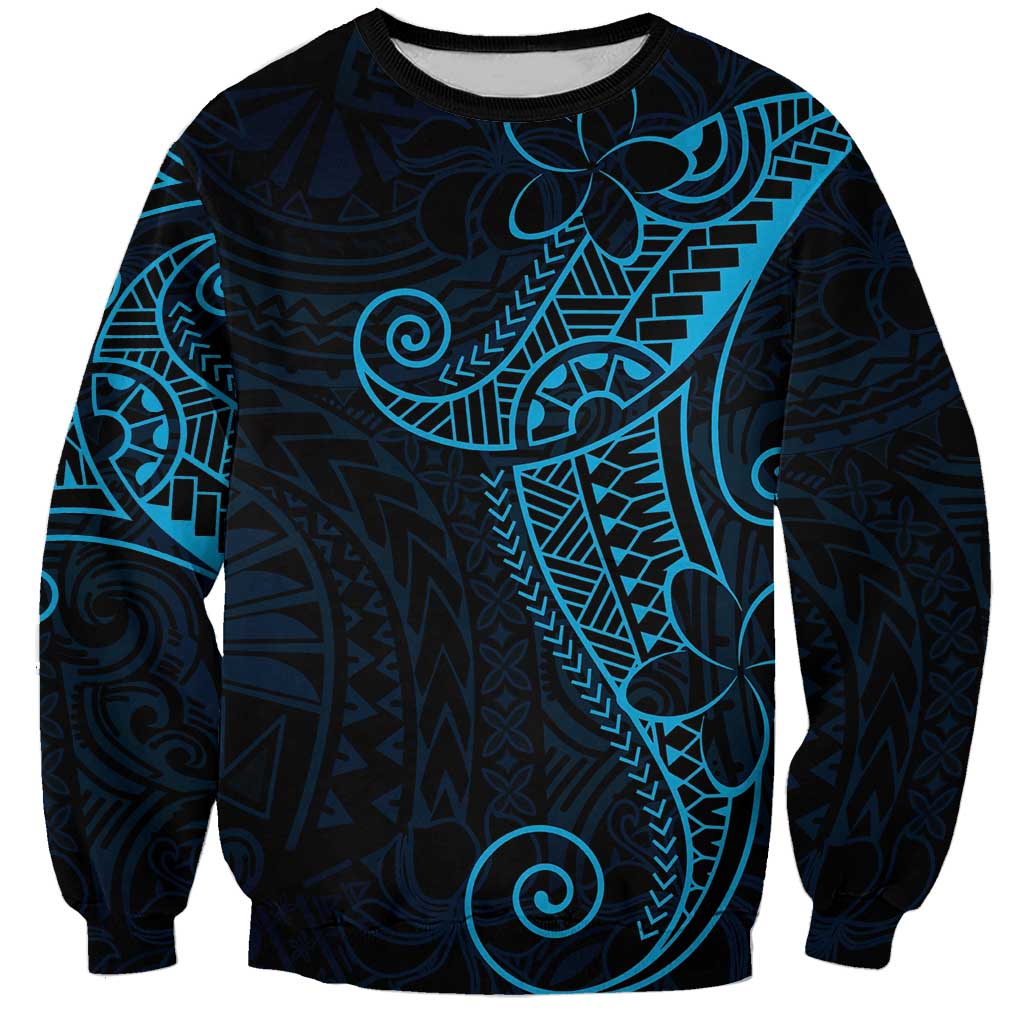 Black Blue Polynesian Tribal Sweatshirt LT9 Unisex Blue - Polynesian Pride