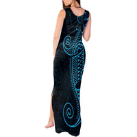 Black Blue Polynesian Tribal Tank Maxi Dress - Polynesian Pride