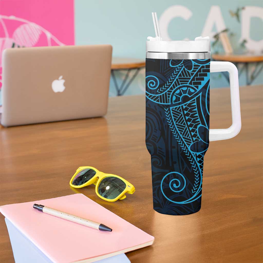 Black Blue Polynesian Tribal Tumbler With Handle - Polynesian Pride