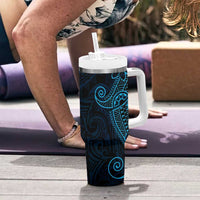 Black Blue Polynesian Tribal Tumbler With Handle - Polynesian Pride