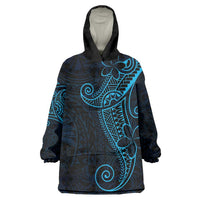 Black Blue Polynesian Tribal Wearable Blanket Hoodie - Polynesian Pride