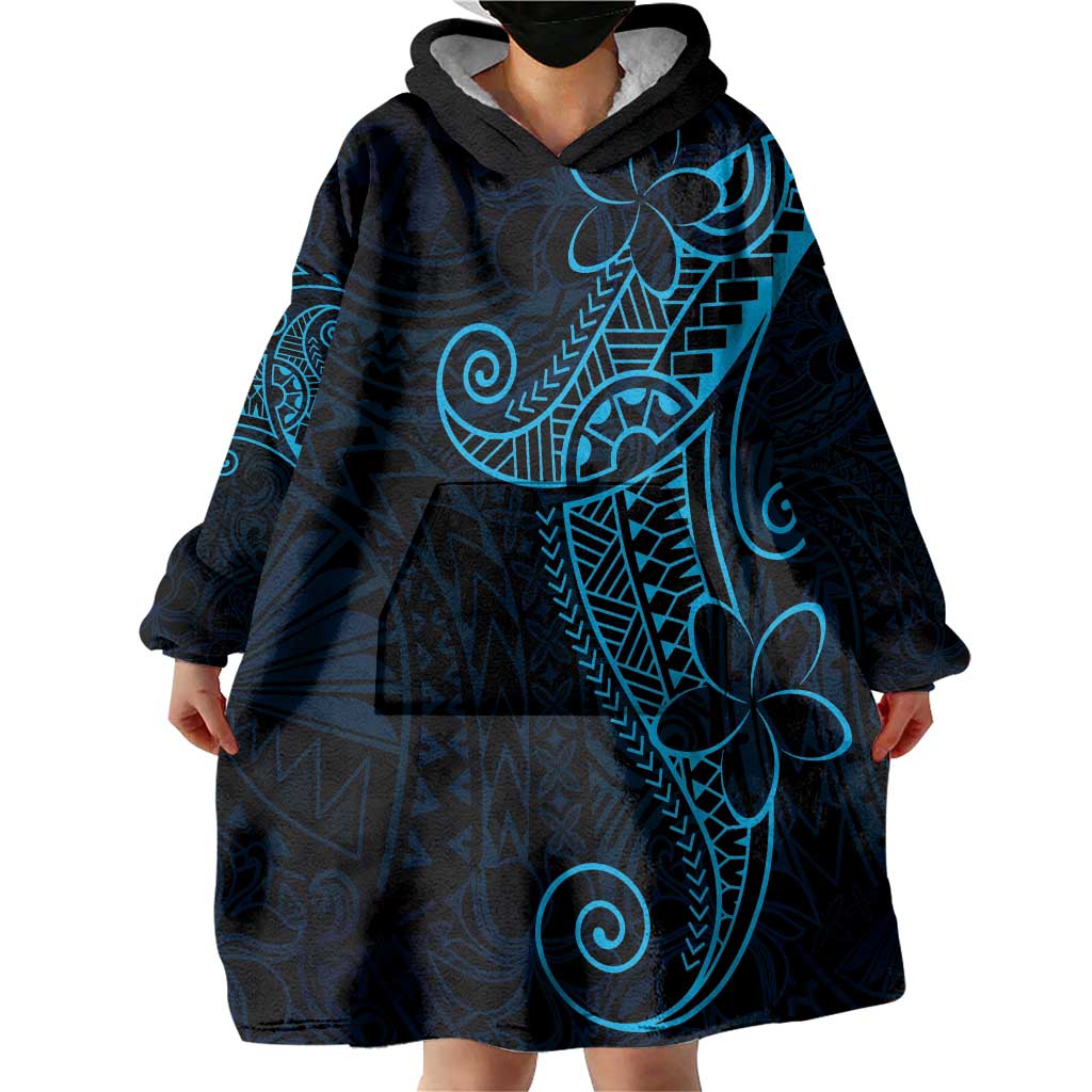 Black Blue Polynesian Tribal Wearable Blanket Hoodie - Polynesian Pride