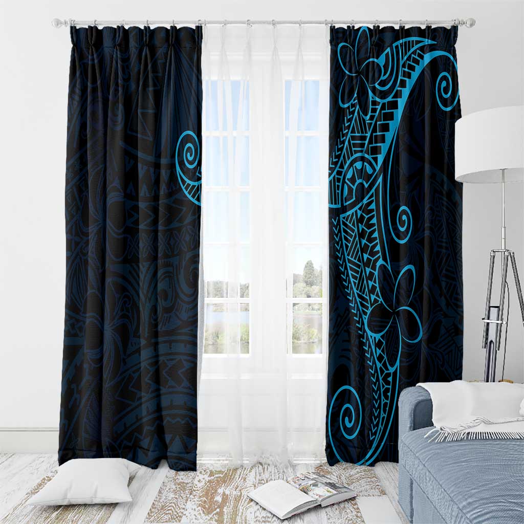 Black Blue Polynesian Tribal Window Curtain - Polynesian Pride