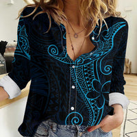 Black Blue Polynesian Tribal Women Casual Shirt LT9 Female Blue - Polynesian Pride