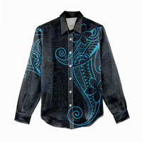 Black Blue Polynesian Tribal Women Casual Shirt LT9 - Polynesian Pride