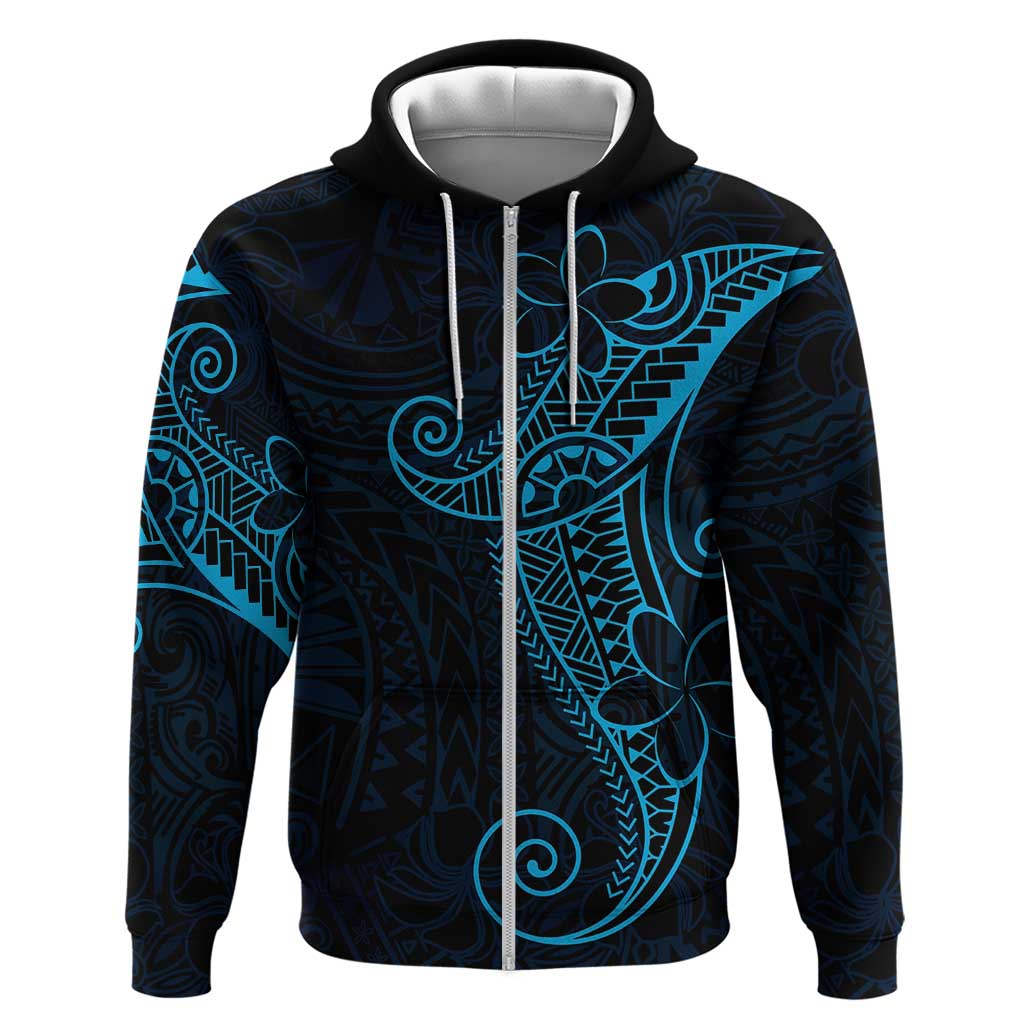 Black Blue Polynesian Tribal Zip Hoodie LT9 Zip Hoodie Blue - Polynesian Pride