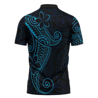 Black Blue Polynesian Tribal Zipper Polo Shirt - Polynesian Pride