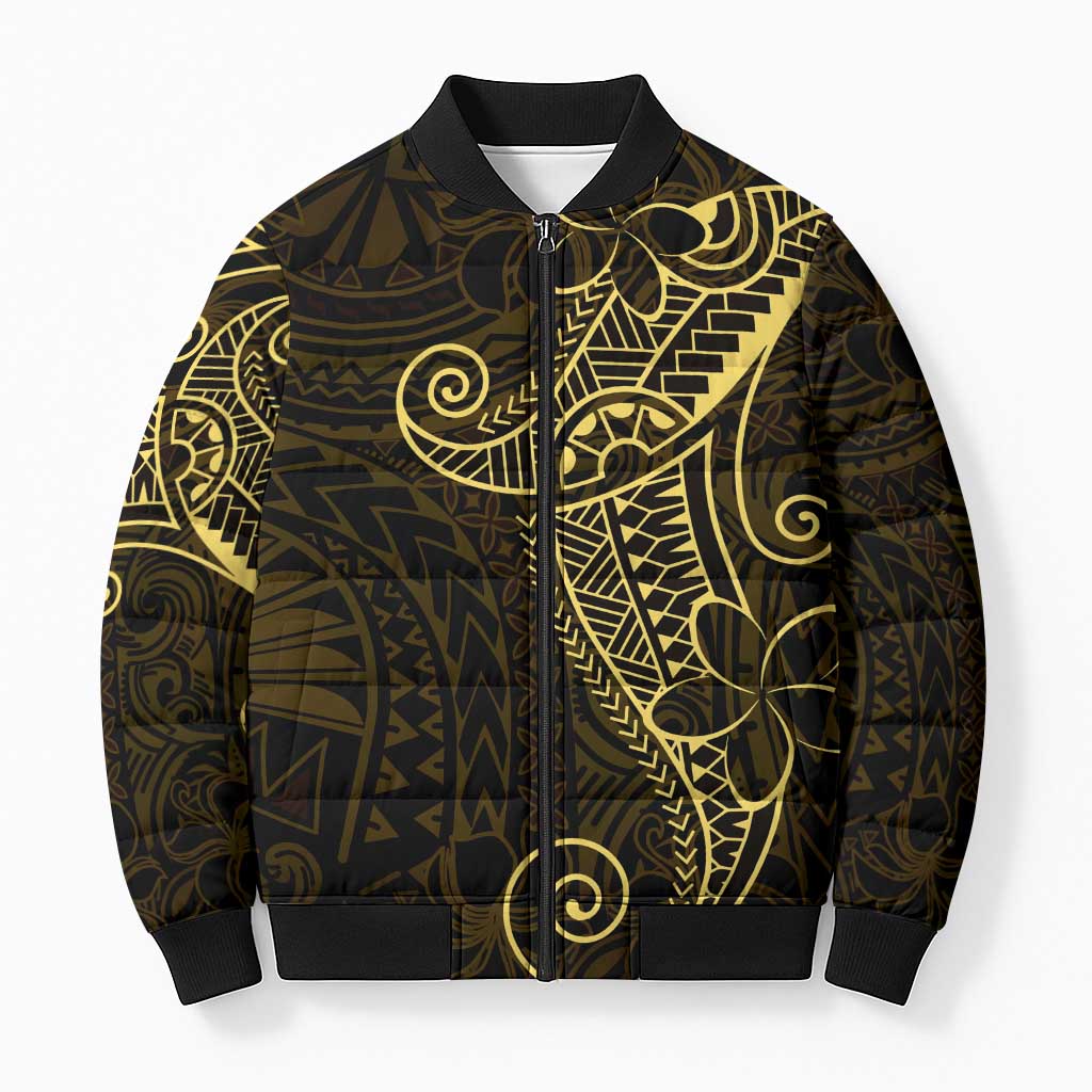 Black Gold Polynesian Tribal Bomber Puffer Jacket - Polynesian Pride