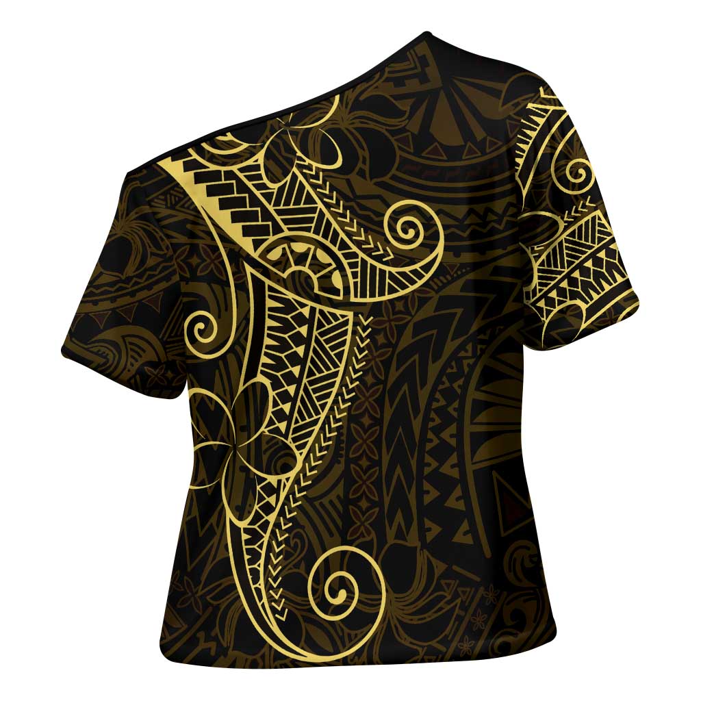 Black Gold Polynesian Tribal Cross Shoulder Shirt - Polynesian Pride