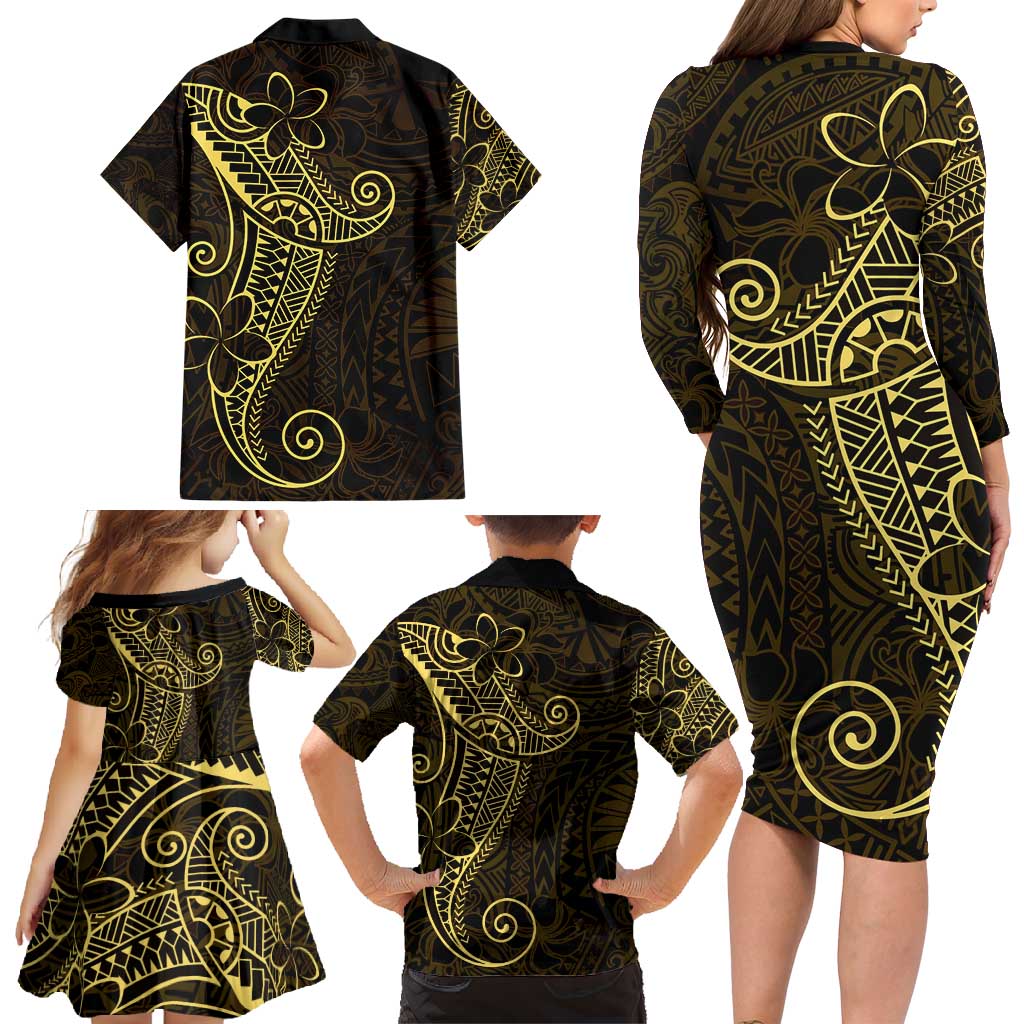 Black Gold Polynesian Tribal Family Matching Long Sleeve Bodycon Dress and Hawaiian Shirt LT9 - Polynesian Pride