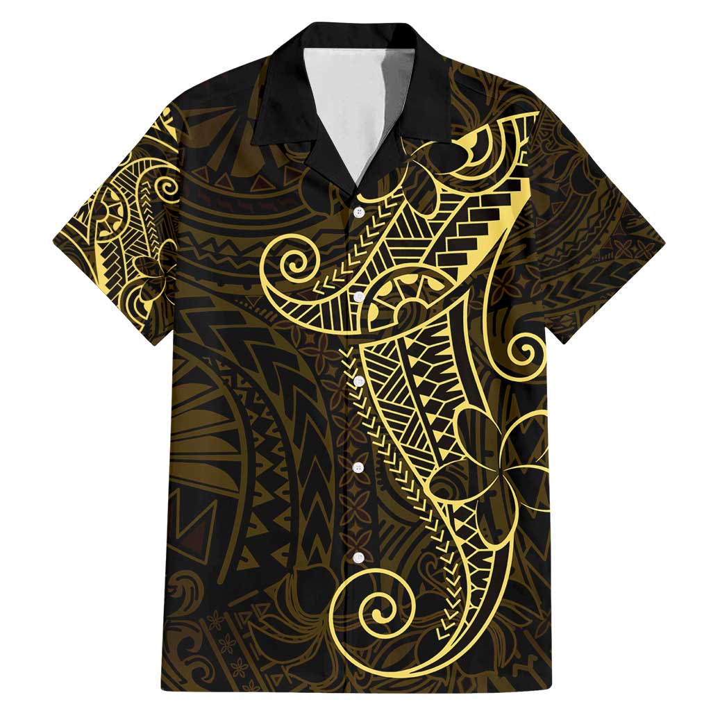 Black Gold Polynesian Tribal Family Matching Mermaid Dress and Hawaiian Shirt LT9 Dad's Shirt - Short Sleeve Gold - Polynesian Pride