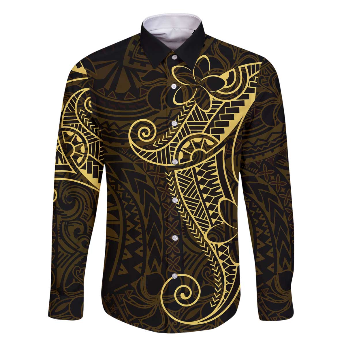 Black Gold Polynesian Tribal Family Matching Off The Shoulder Long Sleeve Dress and Hawaiian Shirt - Polynesian Pride