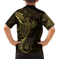 Black Gold Polynesian Tribal Family Matching Off Shoulder Short Dress and Hawaiian Shirt - Polynesian Pride
