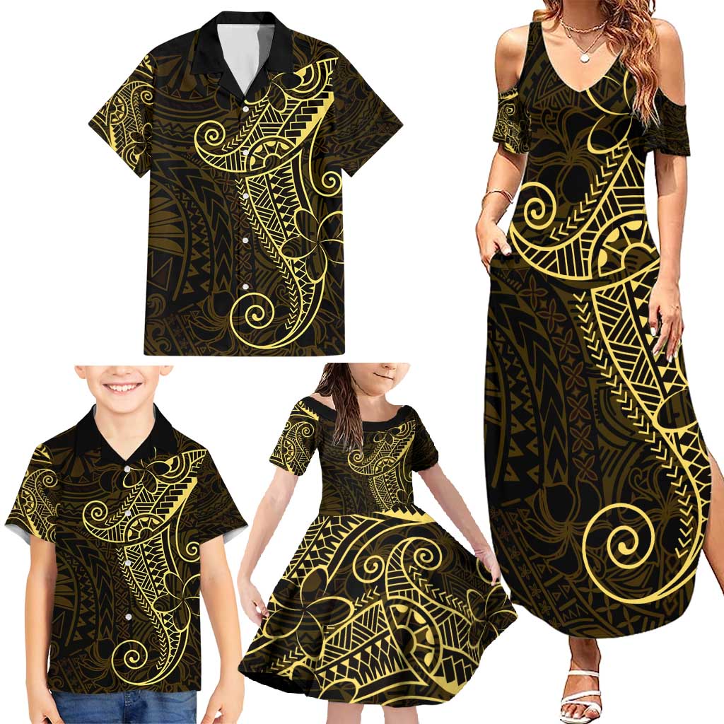 Black Gold Polynesian Tribal Family Matching Summer Maxi Dress and Hawaiian Shirt - Polynesian Pride