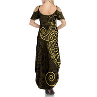 Black Gold Polynesian Tribal Family Matching Summer Maxi Dress and Hawaiian Shirt - Polynesian Pride