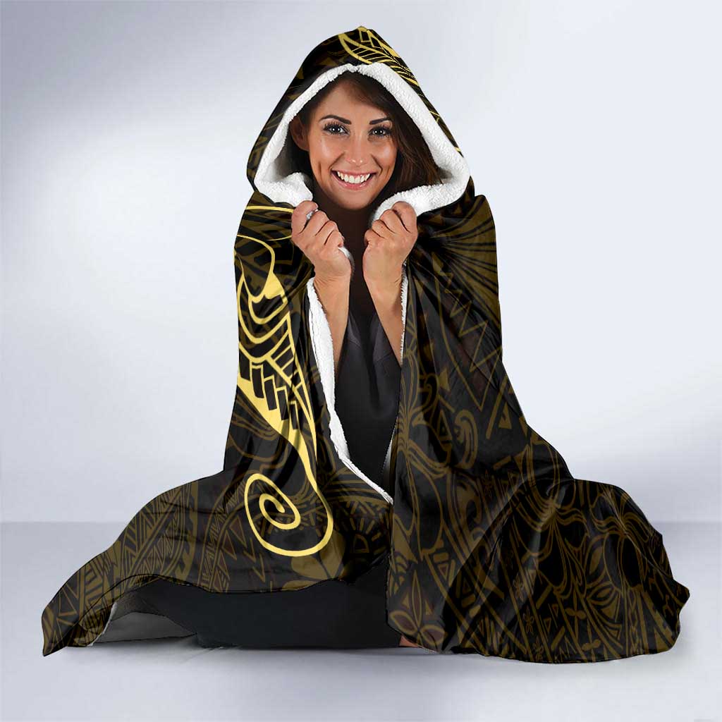 Black Gold Polynesian Tribal Hooded Blanket - Polynesian Pride