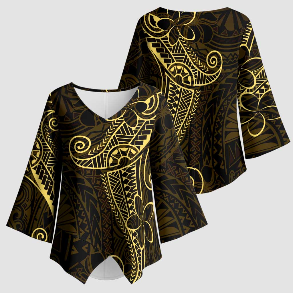Black Gold Polynesian Tribal Kimono Sleeve Blouse - Polynesian Pride