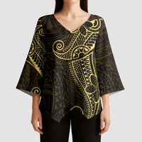 Black Gold Polynesian Tribal Kimono Sleeve Blouse - Polynesian Pride