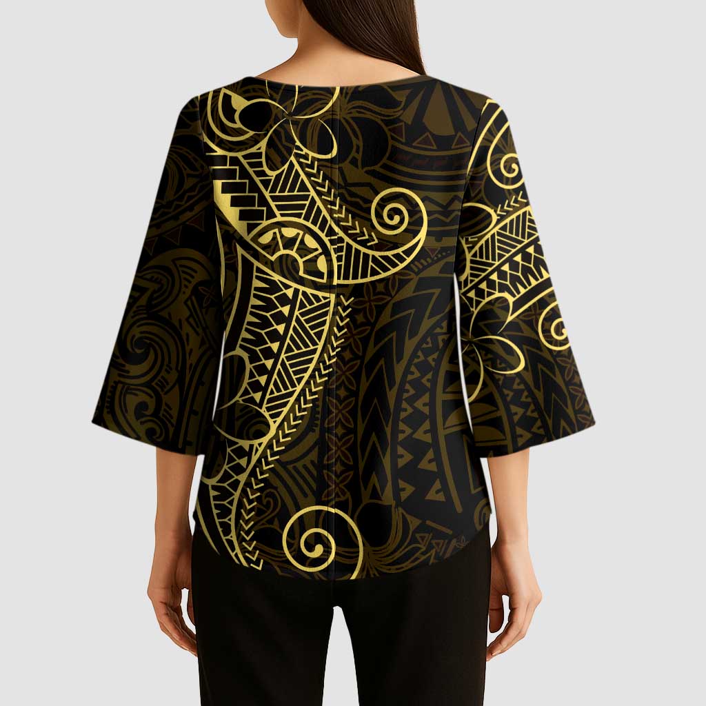 Black Gold Polynesian Tribal Kimono Sleeve Blouse - Polynesian Pride