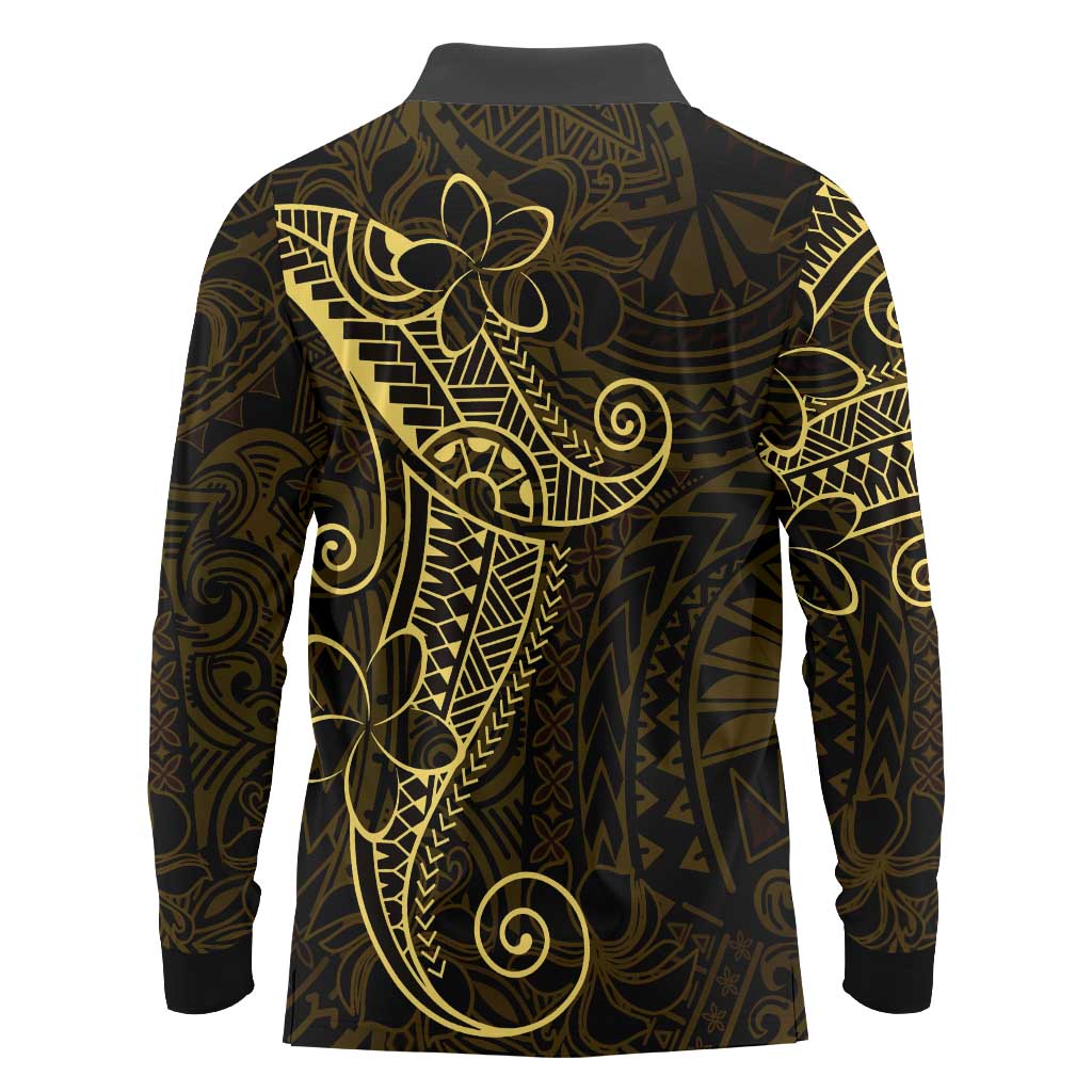 Black Gold Polynesian Tribal Long Sleeve Polo Shirt - Polynesian Pride