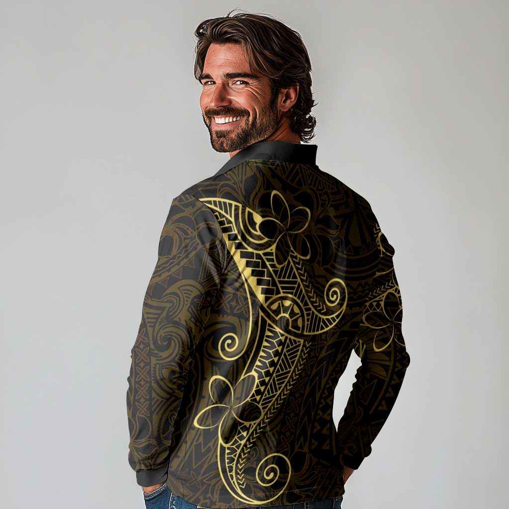 Black Gold Polynesian Tribal Long Sleeve Polo Shirt - Polynesian Pride