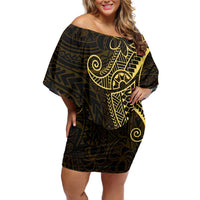 Black Gold Polynesian Tribal Off Shoulder Short Dress - Polynesian Pride