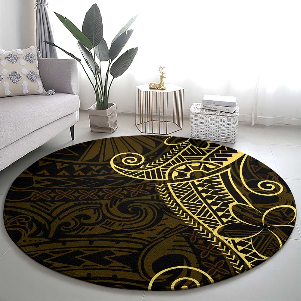 Black Gold Polynesian Tribal Round Carpet - Polynesian Pride