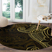 Black Gold Polynesian Tribal Round Carpet - Polynesian Pride