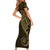 Black Gold Polynesian Tribal Short Sleeve Bodycon Dress - Polynesian Pride