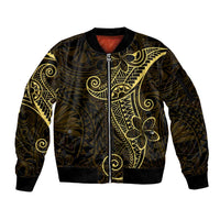 Black Gold Polynesian Tribal Sleeve Zip Bomber Jacket - Polynesian Pride