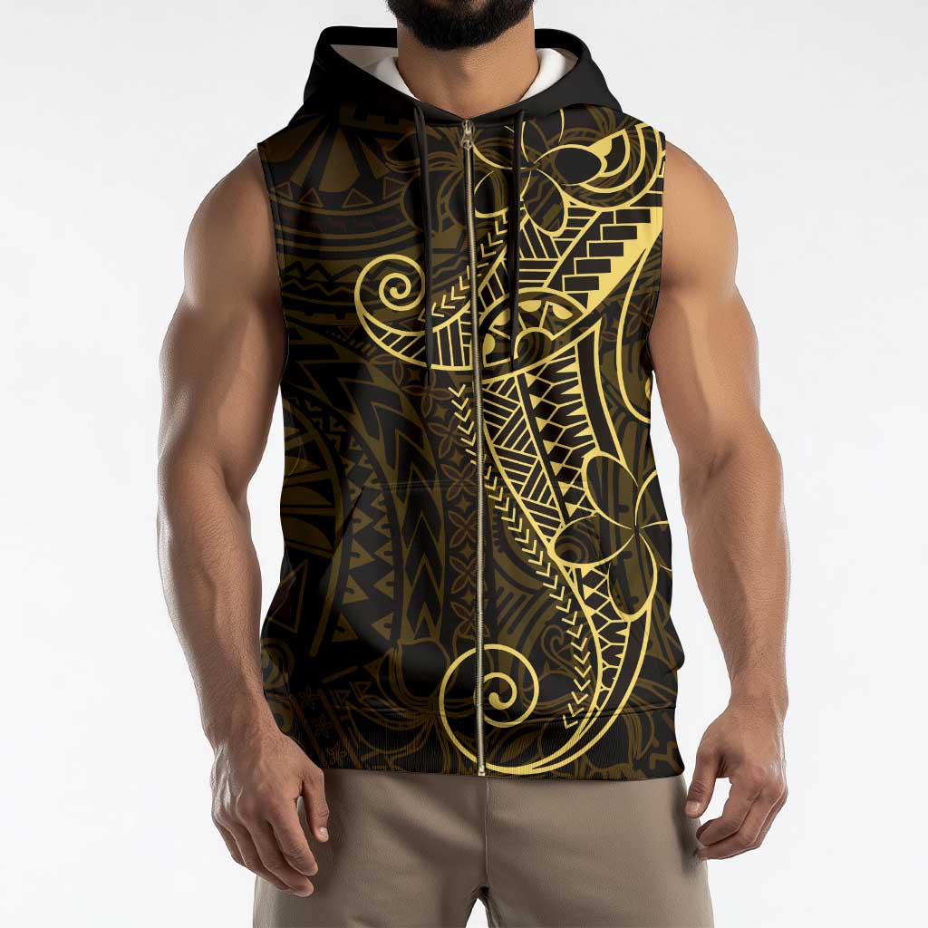 Black Gold Polynesian Tribal Sleeveless Zip Hoodie - Polynesian Pride