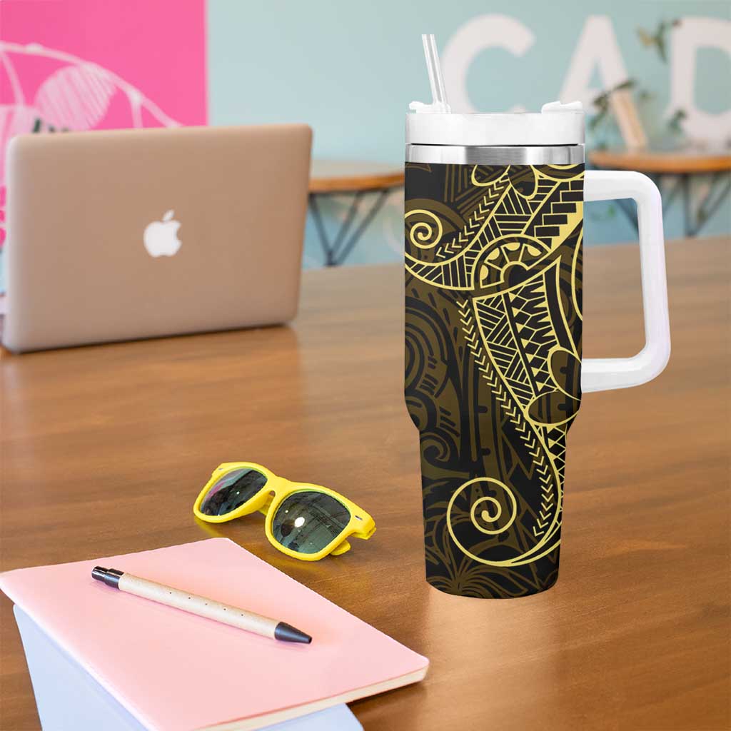 Black Gold Polynesian Tribal Tumbler With Handle - Polynesian Pride