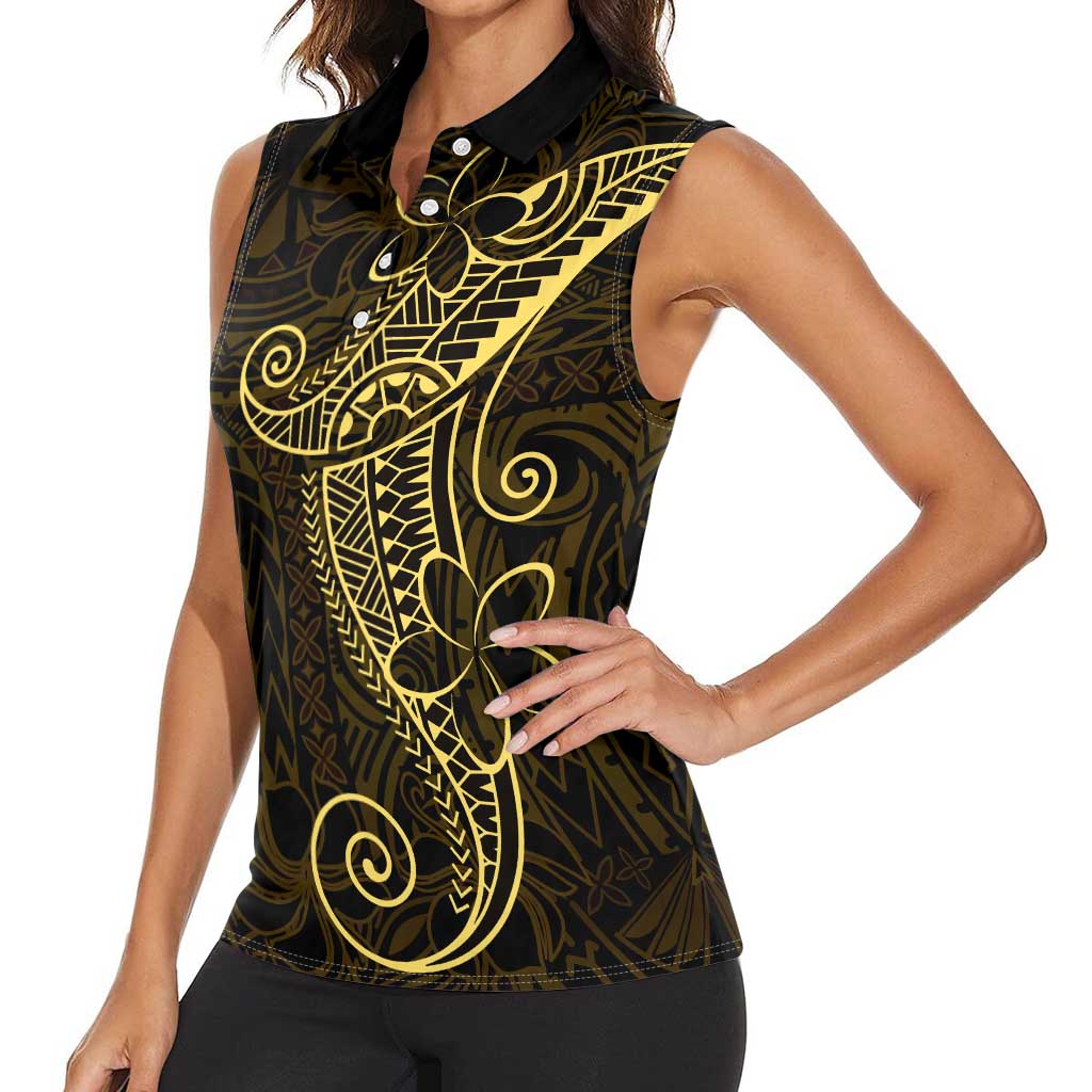 Black Gold Polynesian Tribal Women Sleeveless Polo Shirt - Polynesian Pride