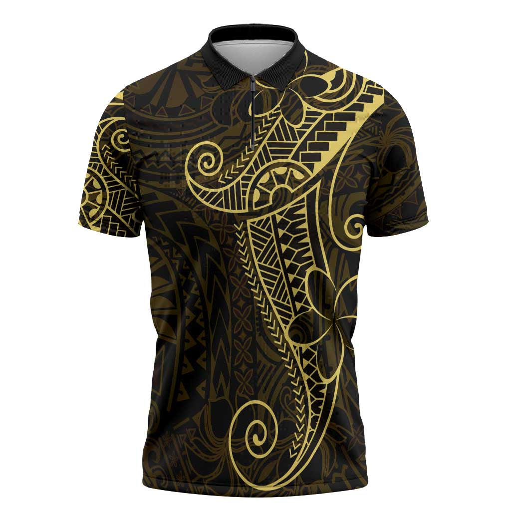 Black Gold Polynesian Tribal Zipper Polo Shirt - Polynesian Pride