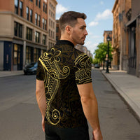 Black Gold Polynesian Tribal Zipper Polo Shirt - Polynesian Pride