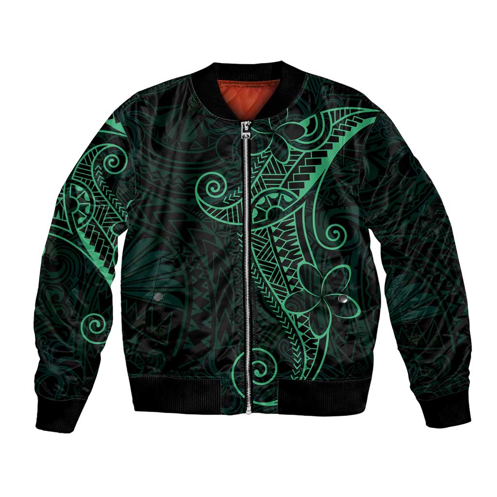 Black Green Polynesian Tribal Bomber Jacket - Polynesian Pride