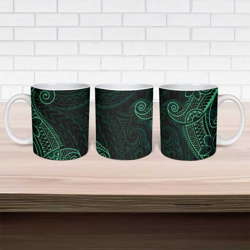 Black Green Polynesian Tribal Ceramic Mug - Polynesian Pride