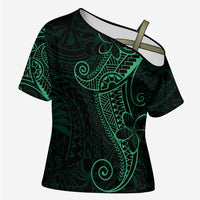 Black Green Polynesian Tribal Cross Shoulder Shirt - Polynesian Pride