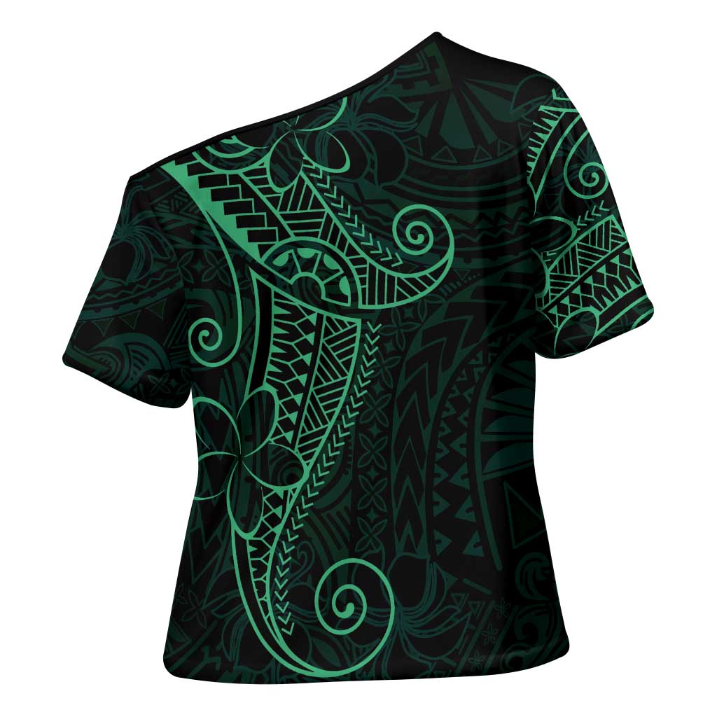 Black Green Polynesian Tribal Cross Shoulder Shirt - Polynesian Pride