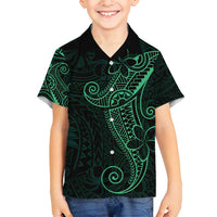 Black Green Polynesian Tribal Family Matching Long Sleeve Bodycon Dress and Hawaiian Shirt - Polynesian Pride