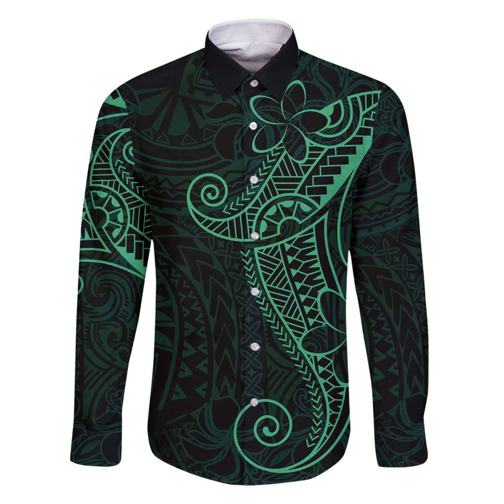 Black Green Polynesian Tribal Family Matching Mermaid Dress and Hawaiian Shirt LT9 Dad's Shirt - Long Sleeve Green - Polynesian Pride