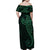 Black Green Polynesian Tribal Family Matching Off Shoulder Maxi Dress and Hawaiian Shirt - Polynesian Pride