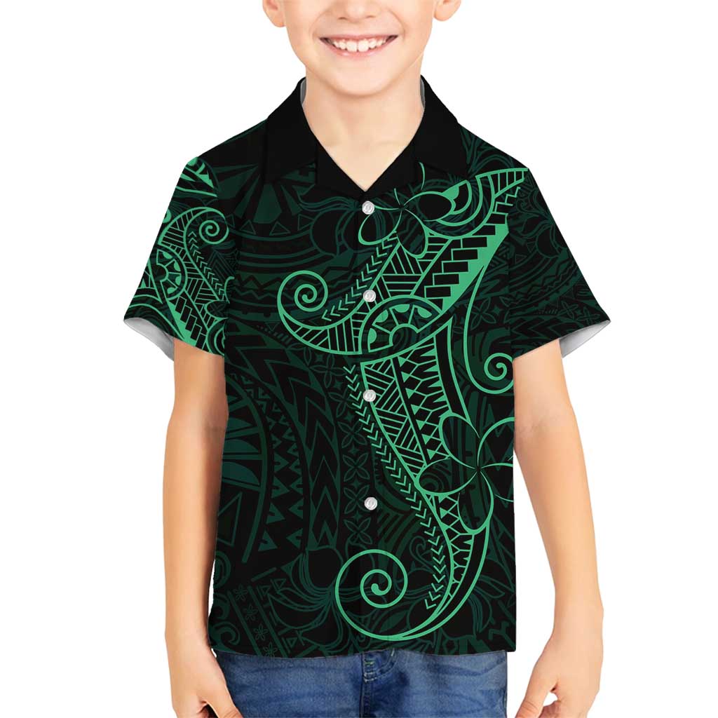 Black Green Polynesian Tribal Family Matching Off Shoulder Short Dress and Hawaiian Shirt - Polynesian Pride