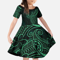 Black Green Polynesian Tribal Family Matching Short Sleeve Bodycon Dress and Hawaiian Shirt LT9 Daughter's Dress Green - Polynesian Pride