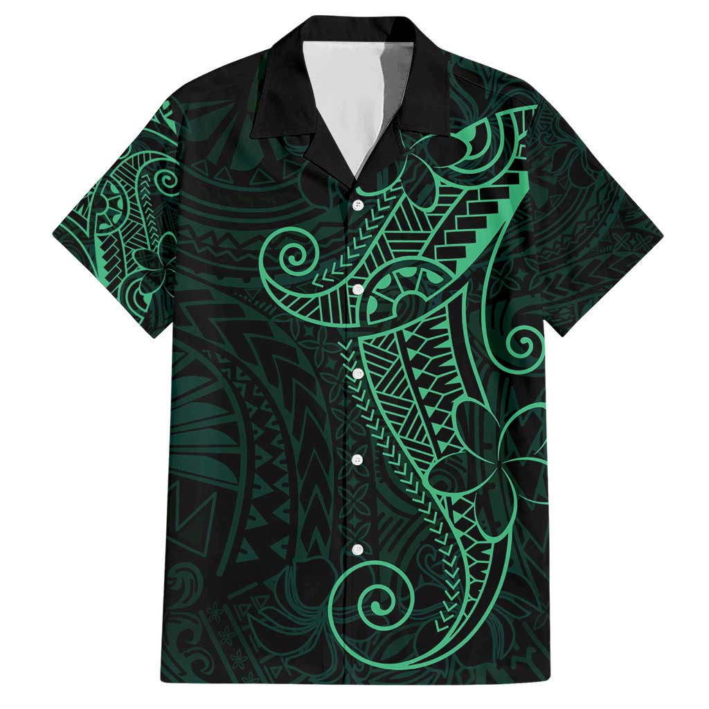 Black Green Polynesian Tribal Family Matching Short Sleeve Bodycon Dress and Hawaiian Shirt LT9 Dad's Shirt - Short Sleeve Green - Polynesian Pride