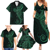 Black Green Polynesian Tribal Family Matching Summer Maxi Dress and Hawaiian Shirt - Polynesian Pride