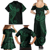 Black Green Polynesian Tribal Family Matching Summer Maxi Dress and Hawaiian Shirt - Polynesian Pride