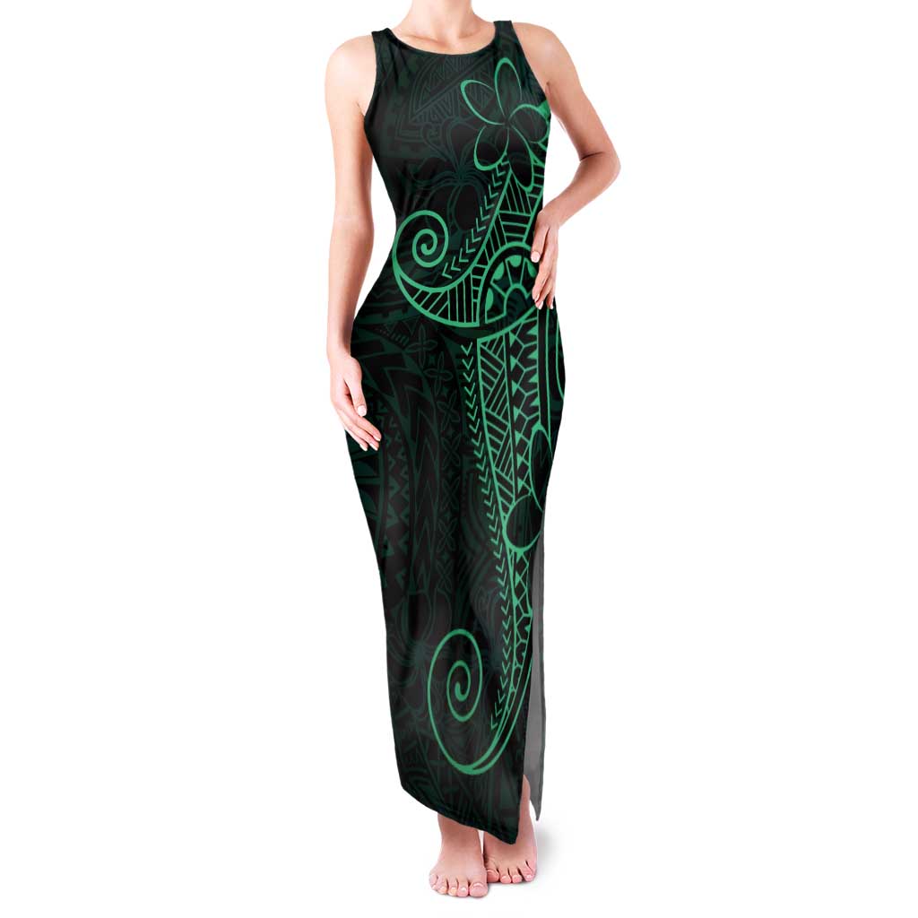 Black Green Polynesian Tribal Family Matching Tank Maxi Dress and Hawaiian Shirt - Polynesian Pride